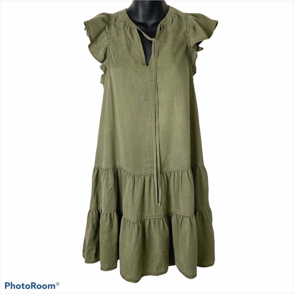 KNOX ROSE Olive Green Boho Tier Ruffle Mini Dress Boho Festival summer flirty XS - Picture 3 of 14